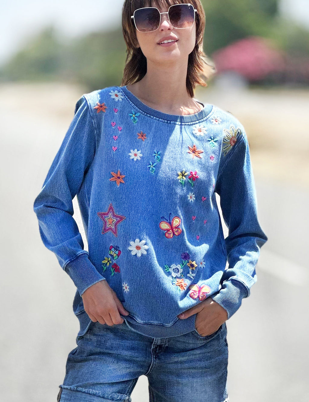 Women's Designer Floral Embroidery Pullover
