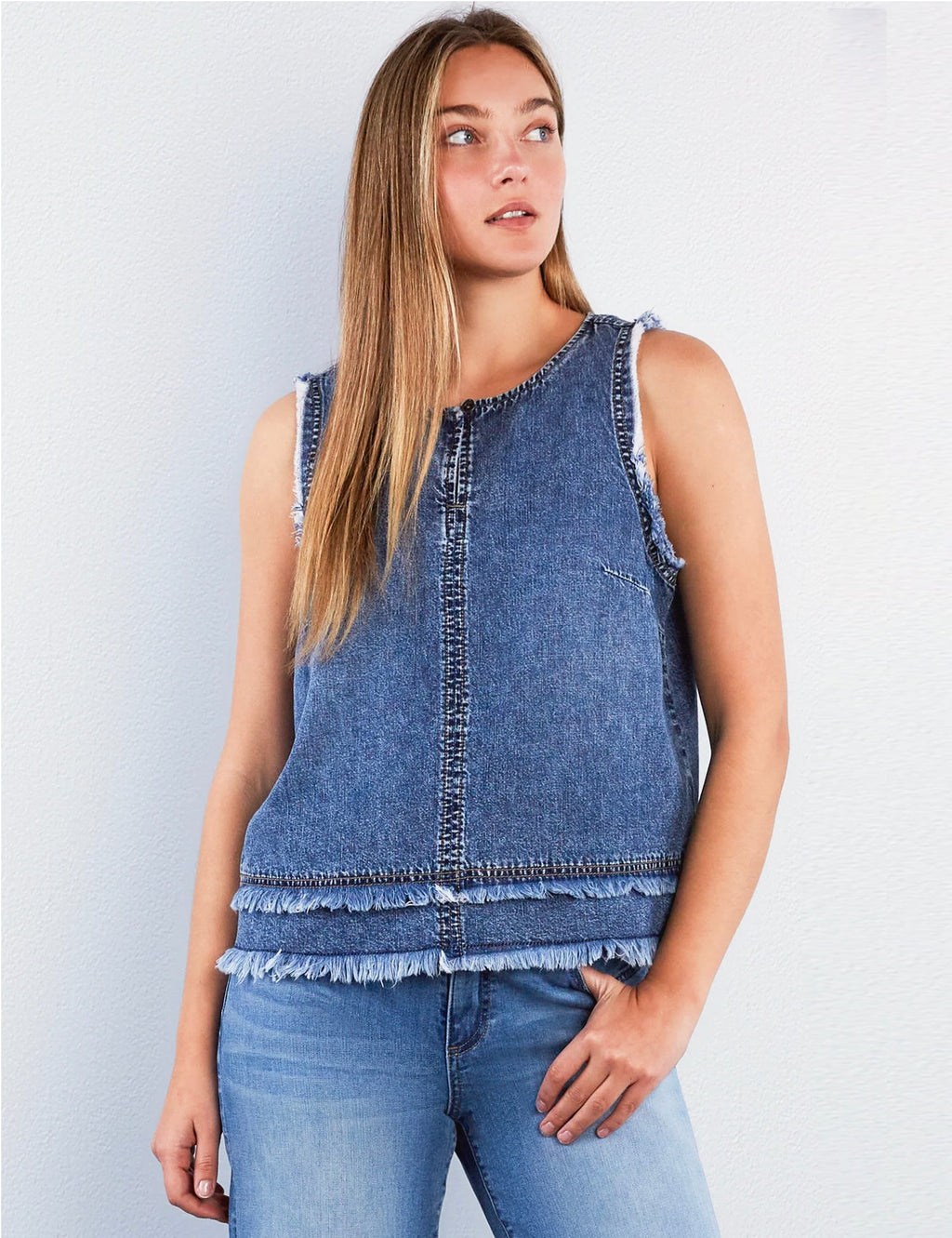 Fray Layered Denim Top