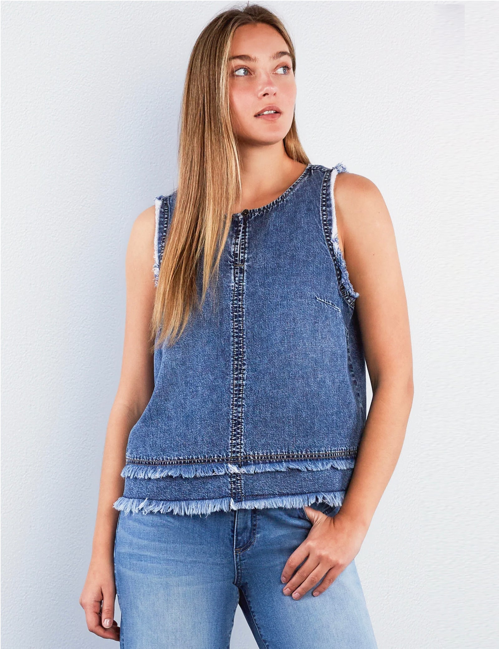 Fray Layered Denim Top