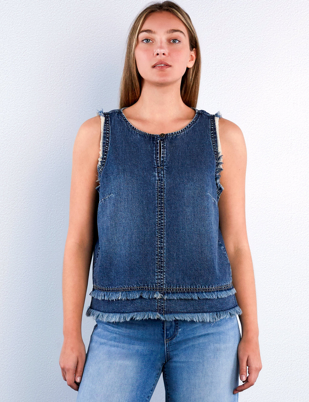 Fray Layered Denim Top