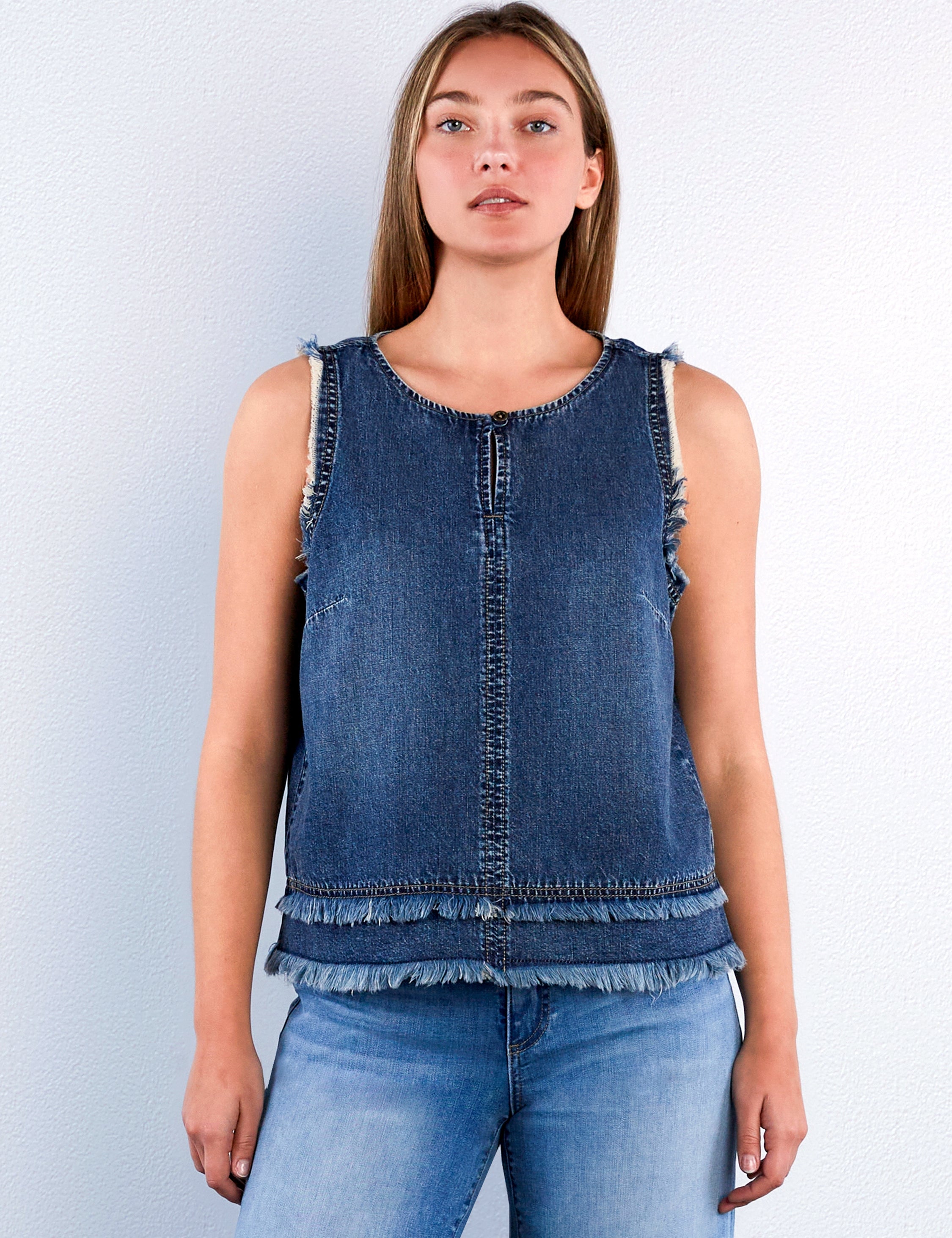 Fray Layered Denim Top