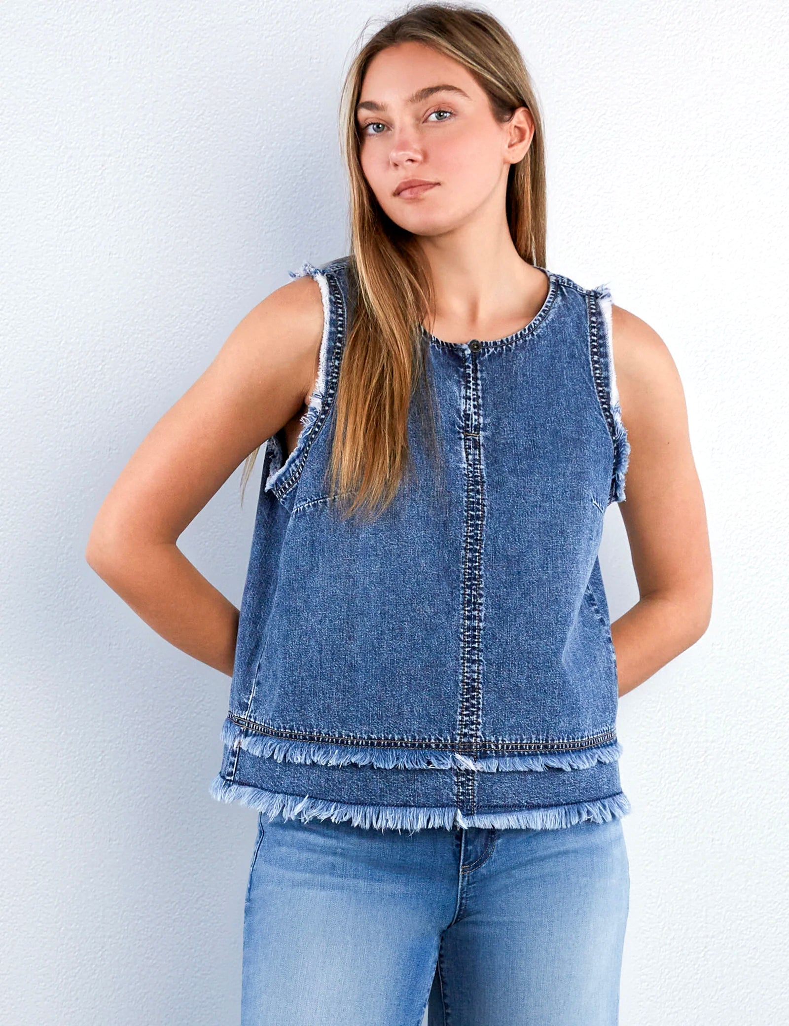 Fray Layered Denim Top