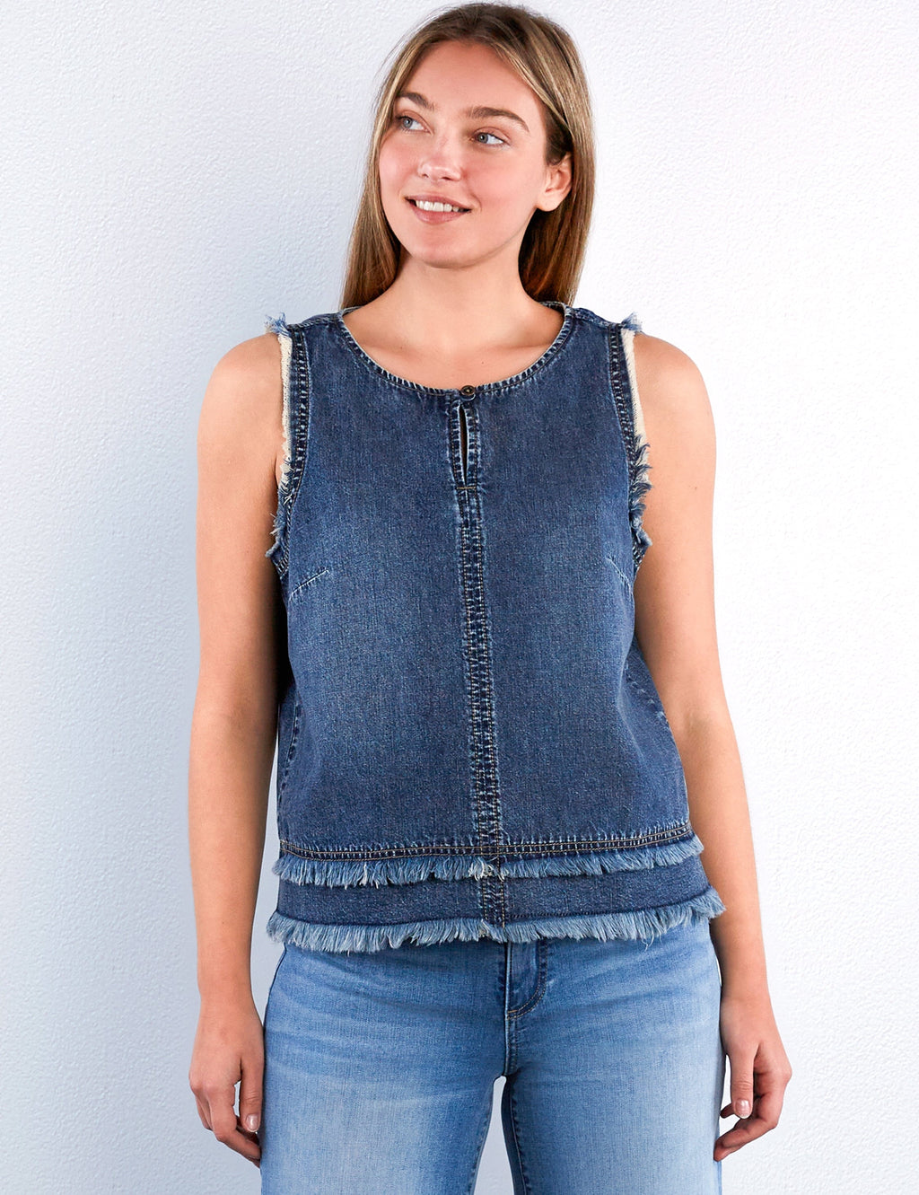 Fray Layered Denim Top