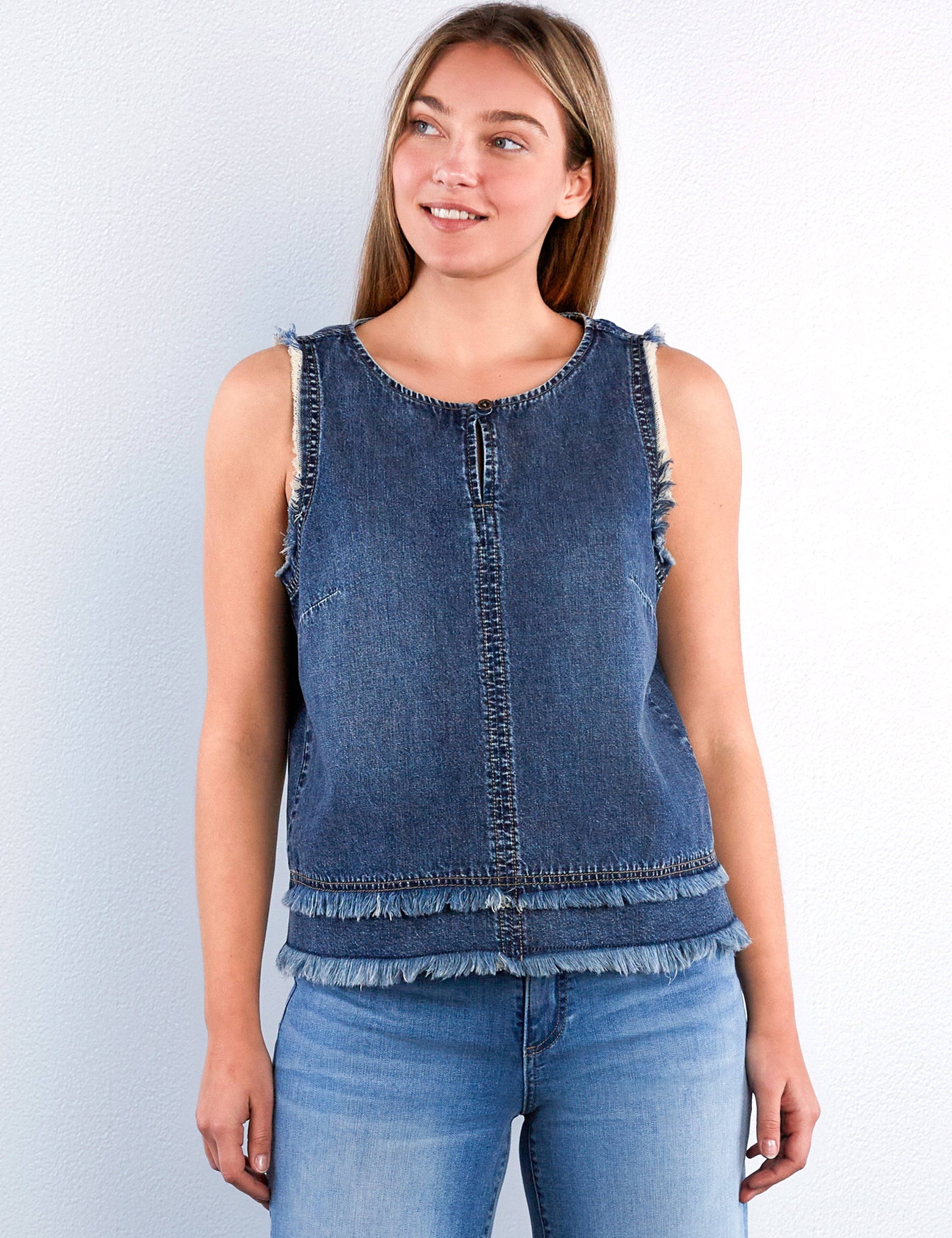 Fray Layered Denim Top